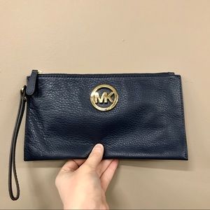 Micheal Kors blue pebble leather clutch wristlet